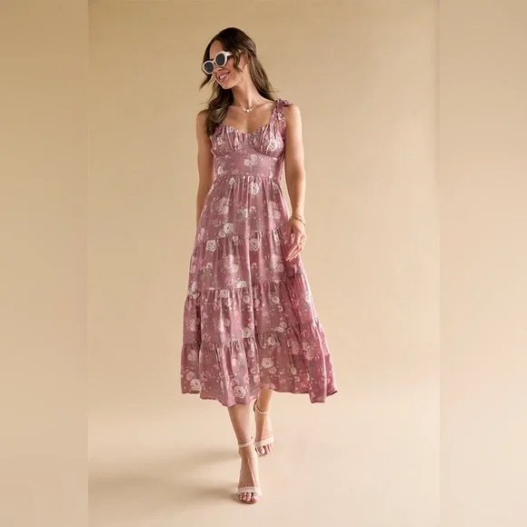 Altard State Floral Pink Tiered Midi Dress - Picture 3 of 12